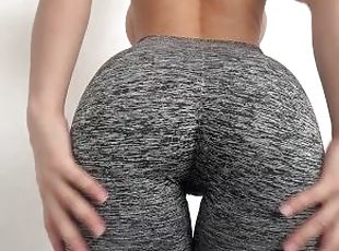 fitness model with perfect ass trys a tight leggings plays with big...