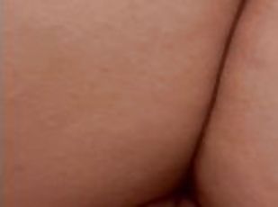 Peeing over myself, smooth young pussy wetting herself, thick thigh...