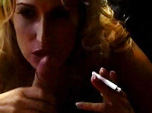 Smoking blonde gives amazing blowjob