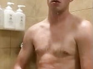 Showing off in Locker Room Showers and Cumshot