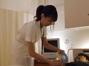 Japanese patient gets his dick pleasured by a kinky nurse. HD
