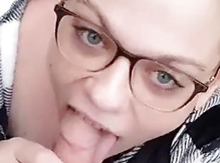 Cute bbw in glasses deep throat blowjob doggystyle cum on ass in pu...