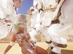 Furry minotaurs cover the body of a tanned girl with cum  creampieGANgbang