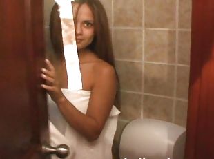 banhos, cona-pussy, adolescente, perfeito, sozinho, depilada, morena, posando, tetas-pequenas