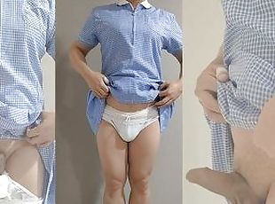 Crossdresser Wearing a Blue Gingham Dress and Sanitary Towel then J...