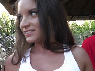 Brunette teen babe Anita Bellini double penetrated and cum glazed