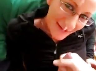 Guy jerks off on gf face, glasses and clothes