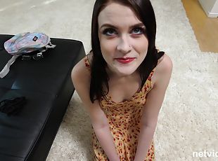 Getting banged by a handsome friend makes horny girl Cat happy