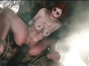 Bound Triss Merigold's pussy impaled on a huge monster cock / big c...