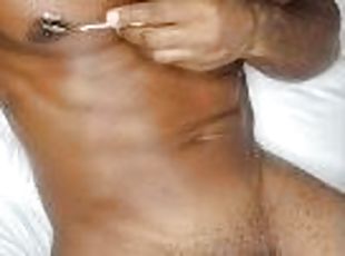Jerking off with honey as lube Emotional cum orgasm ebony muscles