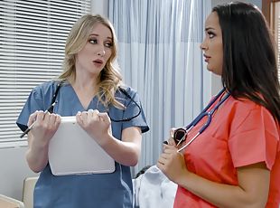Coworkers Riley Reyes and Sofi Ryan hook up in a hospital bed