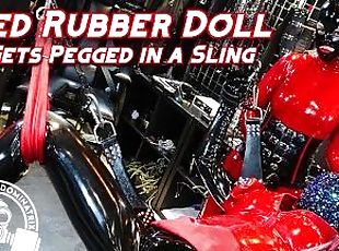 Red Rubber Doll Gets Pegged in Sling - Lady Bellatrix in latex cats...