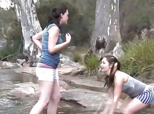 Two amateur lesbians have outdoor fun and lick each other