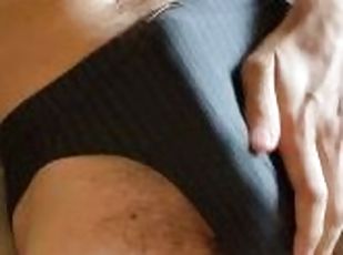 Fit young guy with tight briefs playing with his dick and cumming o...