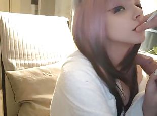 Pretty Egirl in bathrobe blowing dick and smoking(full vid on my 0n...