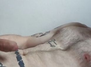 Fit and hairy body jerking off