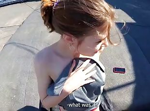 Public Tit Flashing - Blowjob with full eye contact and cum walk on...