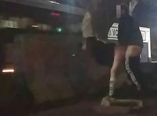 flashing short skirt without panties flashes pussy in public and gets sex in front of onlookers