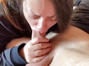 Abby gives a big cock sloppy blowjob (deepthroat, rim job, followed by a mouthful cum) POV