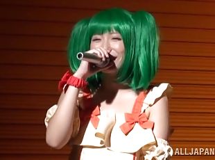 Kinky green-haired bitch Chika Arimura sings a song and masturbates