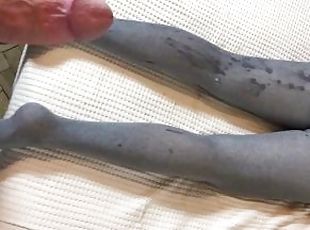 Gray cotton stockings fetish video with huge male orgasm ( At home,...