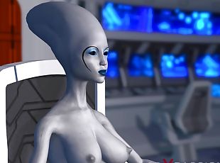 Sci-fi female alien plays with a black girl