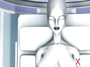 Sexy sci-fi female android fucks an alien