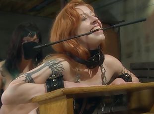 Nice ass redhead moans during rough pussy poking and spanking
