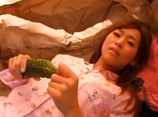 Food fetish video of solo Japanese darling having fun - Akina