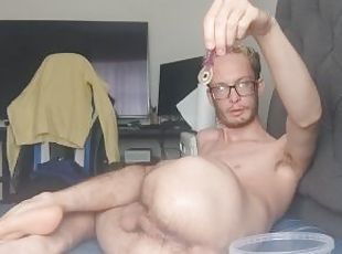 Spreading my sexy skinny ass cheeks and inserting jellies inside my...