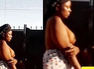 Outdoors: ebony thick babe AKIILISA flashing pussy,tits and ass out...