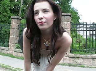 Stunning brunette chick gets picked up and fucked outdoors