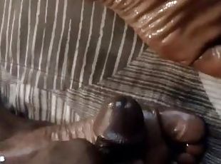 Rubbing My Dick On Chocolate Mama'z Sole and Jerking Off Till I Cum...