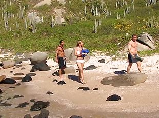 Lea Lazur attacked by a bunch of guys for a beach orgy