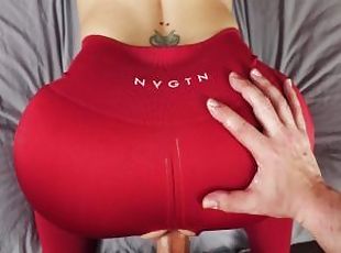 Kali gets her red leggings ripped and her pink pussy creampied!