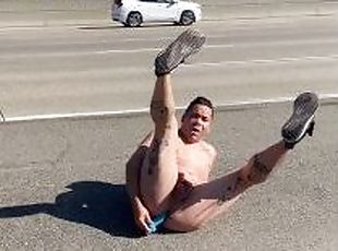 Exhibitionist Caught Extreme Freeway Dildo Fuck