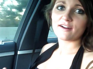 Kenzie Vaughn moans while being fingered in the car - HD