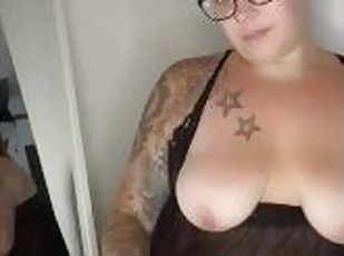 BBW stepmom MILF wake and bake 420 smoking fetish in black lace lin...