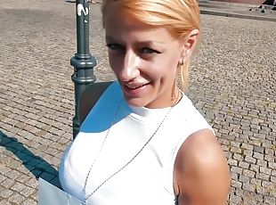 German blonde tattoo fitness slut picked up on street