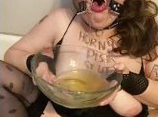 Filthy Humiliated Piss Piggy Adama Daat Urinates Into a Glass Bowl,...