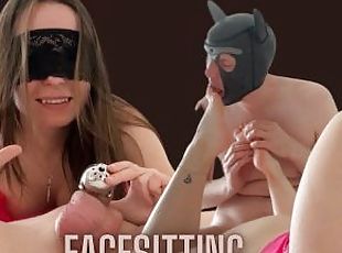 Facesitting on locked in chastity sub. Mistress playing with chasti...