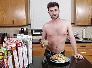 Food fetish video of a good looking dude cooking a dinner