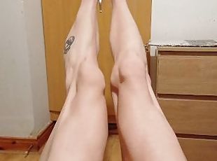 Shaving hairy legs and showing off unshaven sexy skinny legs after
