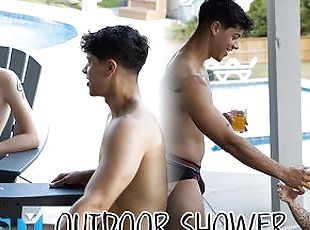 NastyTwinks - Outdoor Shower - Jay Angelo Takes Shower When Jordan Haze Joins, Bareback Shower Fuck