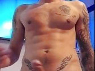 masturbación, polla-enorme, gay, paja, a-solas, musculada, gay-joven, tatuaje, polla