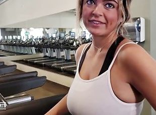 Real Amateur college girl at the gym takes me to her car to fuck in...