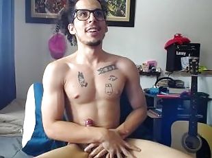 očala, mastrubacija, amaterski, velik-penis, latina, solo, kurac