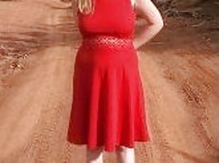 Red Dress piss and nude