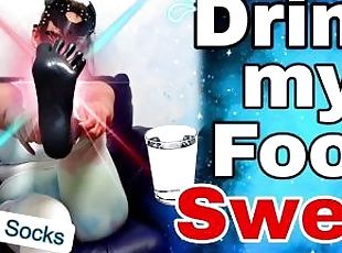 Drink my Foot Sweat! Latex Socks Feet Slave after Sweaty Workout Real Femdom Couple BDSM Homemade