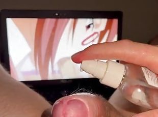 HOT YOUNG GUY JERKS OFF WATCHING HENTAI MOANING SWEETLY AND CUM PLE...